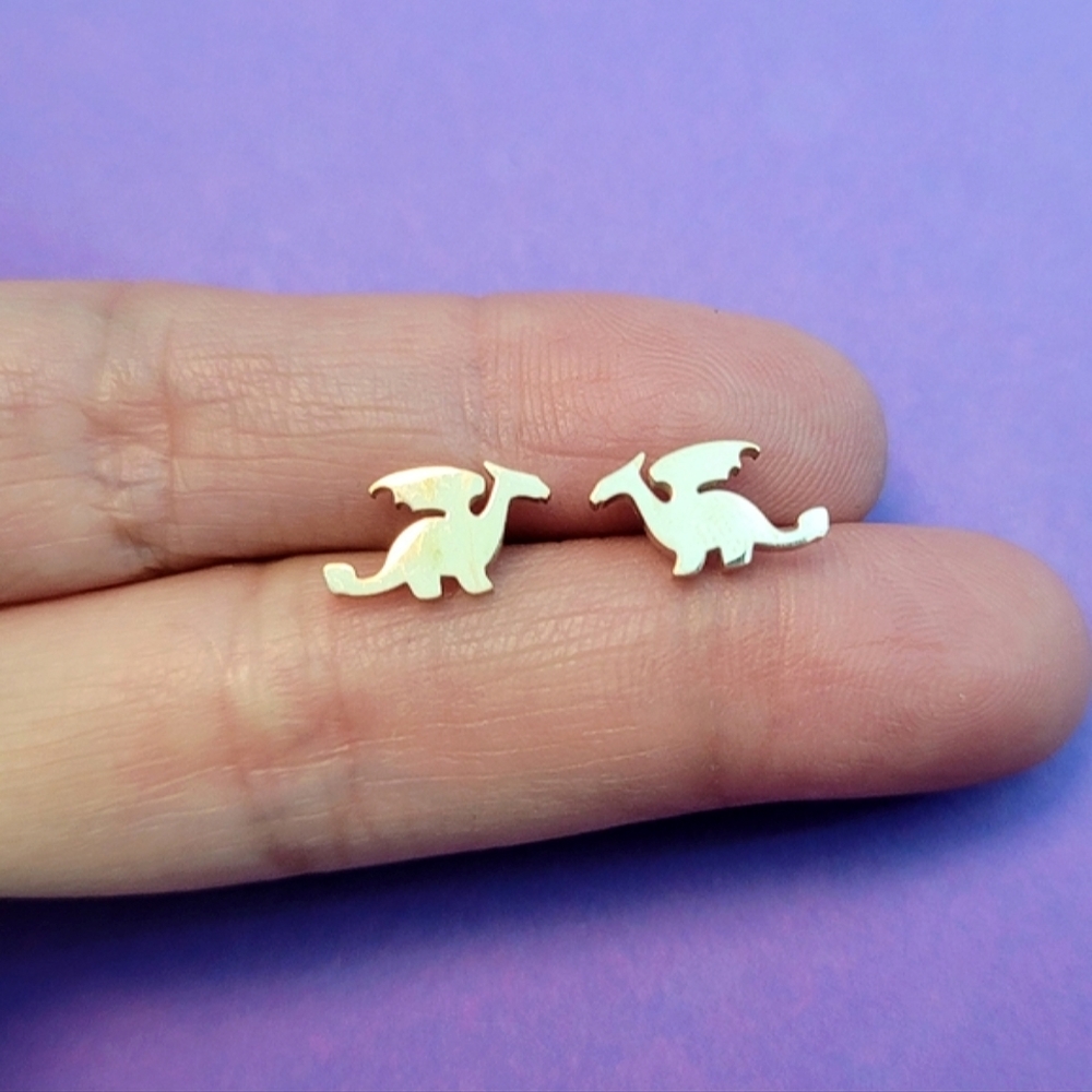 Set of cute Dragon shaped rose gold stainless steel earrings with push backings